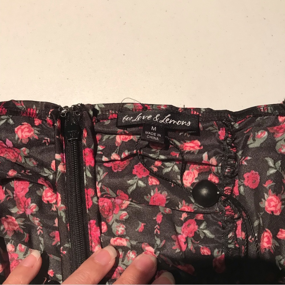For Love And Lemons Black Mini Dress with Pink Floral Print - Picture 8 of 13